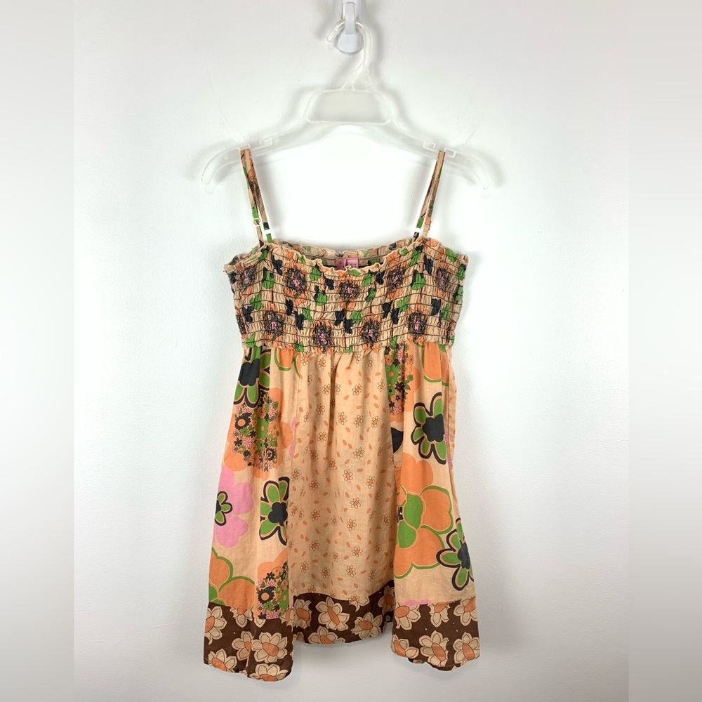 Vintage Smocked Babydoll Mixed Print Floral Cotton Top Size Medium by Dolled Up
